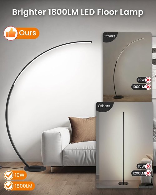 Skiennix 75-Inch Dimmable LED Arc Floor Lamp - Remote Control & 3 Color Temperatures | Modern Design for Living Room & Bedroom
