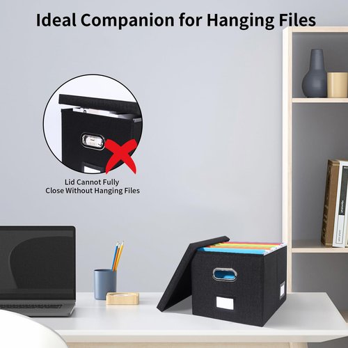 Tcbelosion Portable File Organizer Box with Lid, Office Document Storage with Multi-Label Slots, Fits Letter/Legal Size Files, Lightweight and Stackable (Black)