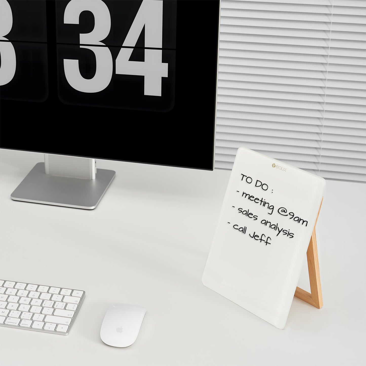 Yeoux Desktop Glass Whiteboard with Reversible Wood Stand 9.5"x6.7"
