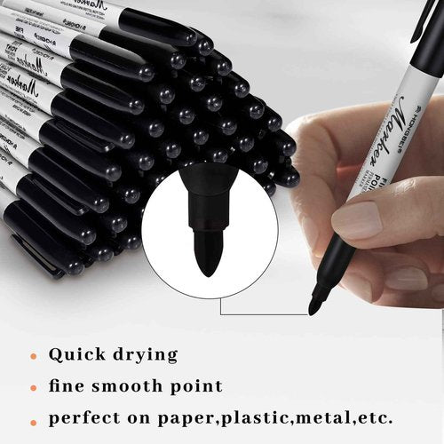 Thenshop 300 Pack Black Permanent Markers Bulk Fine Tip Permanent Marker Set Quick Drying Fine Point Pens for Classroom, Office, Home, Work on Wood, Metal, Stone, Glass, Christmas Office Gifts