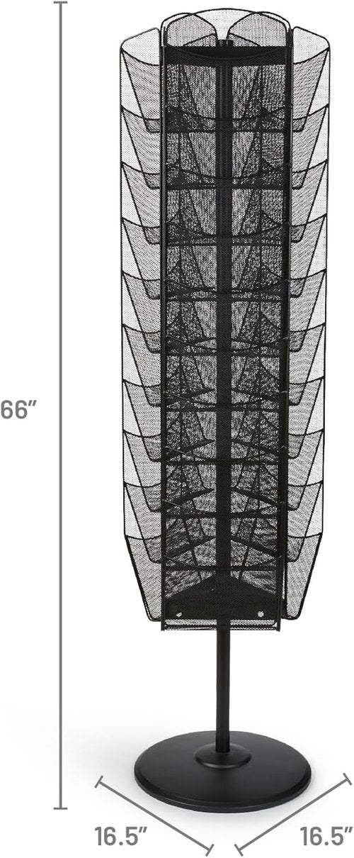 Safco Onyx Magazine Holder - Rotating Mesh Display Rack with 30 Pockets, Black Steel Construction