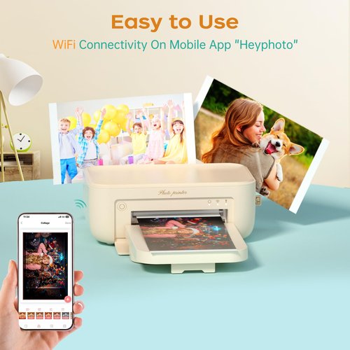 4x6 Photo Printer with 108 Sheets & 2 Ribbons - Dye Sublimation Wireless Portable Photo Printer for iPhone & Android Smartphones, Home & Travel Picture Printing, Ideal Gift, Beige