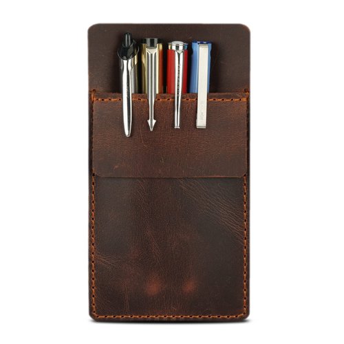 CestAntiQ Pocket Protector for Men, Full Grain Heavy Duty Leather Pen Protect Holder for Shirts, Lab Coats, Holds Pens, Pointers, Cards, Pocket Protectors for Pens and Pencils Brown