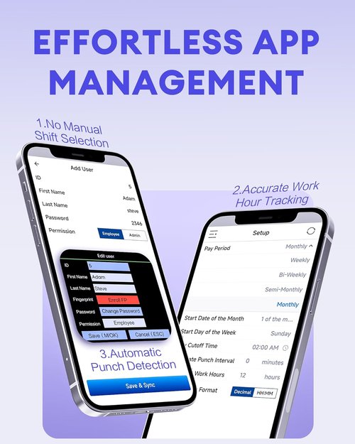 NGTeco Fingerprint Time Clock - APP-Based Employee Time Tracking with Mobile Sync & Battery Backup
