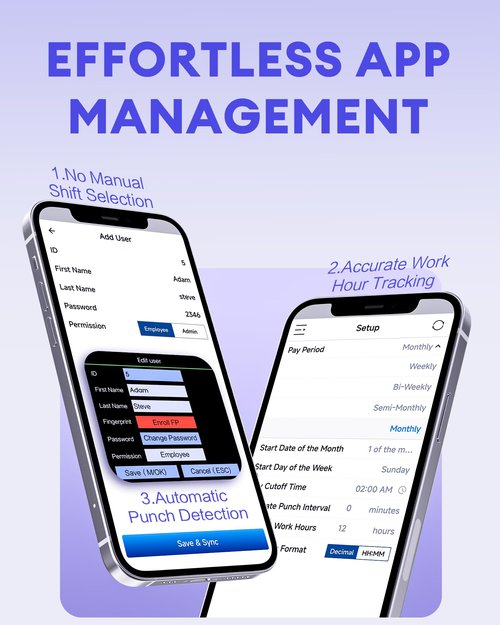NGTeco APP-Based Time Clocks for Employees Small Business, W2 (Fingerprint+Password) Times Clock, 2.4GHz WiFi Clock in Clock Out Machine Support Shift Schedules, iOS & Android APP, No Monthly Fee