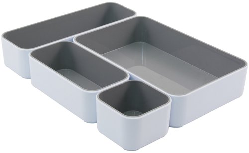 Advantus Fusion Stacking Bins, 4 Compartments, Plastic, 12.1 x 9.1 x 2.2, White/Gray, 4 Pieces
