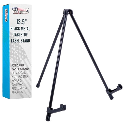 U.S. Art Supply 13.5" Black Metal Tabletop Easel Stand (6 Pack) - Foldable Tripod Table Top Easel Stand for Sign, Art, Poster Board, Canvas & Photos - Display Table Easels with Non-Skid Feet