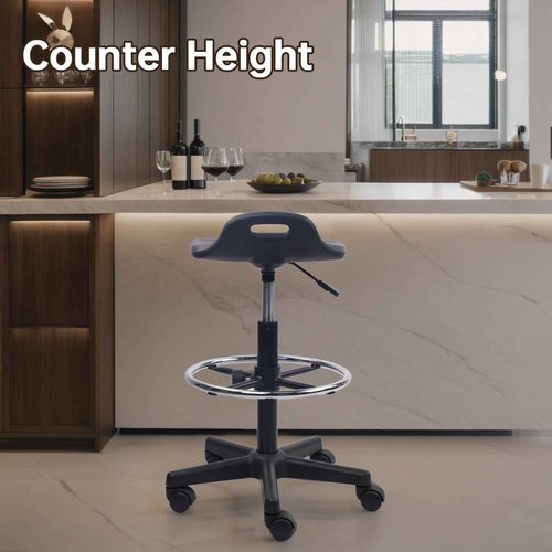 KLASIKA Drafting Rolling Stool Adjustable Height with Foot Rest Breathable Seat Cushion Swivel Stools with Wheels, Multi-Purpose Work Stool for Shop, Task, Salon, Black, 1 Pack