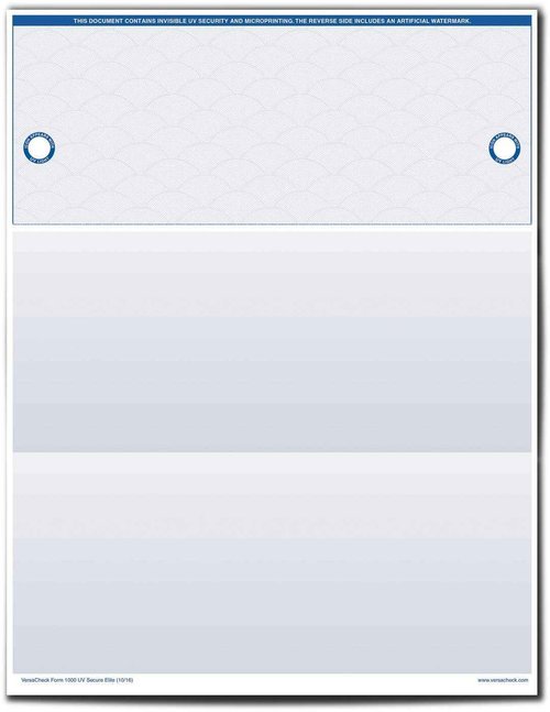 VersaCheck UV Secure Checks - 500 Blank Business Voucher Checks - Blue Elite - 500 Sheets Form #1000 - Check on Top
