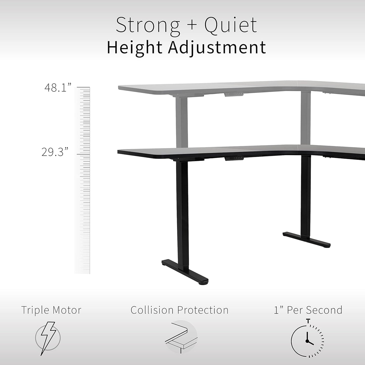 VIVO Electric Height Adjustable L-Shaped Stand Up Desk - 71"x71" Curved Black Table Top & Frame | Memory Controller