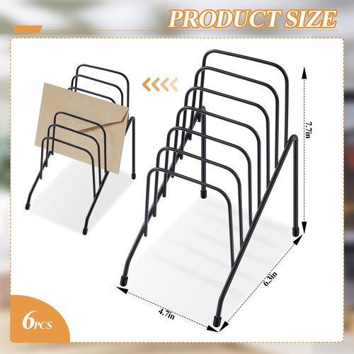 Chivertion 6 Pcs Metal Incline Desk Flip Organizer Rack Small Desktop File Sorter Wire Organizer Vertical Incline File Holder Stand for Mail Paper Book Magazine Filing Office Desk, 6 Sections