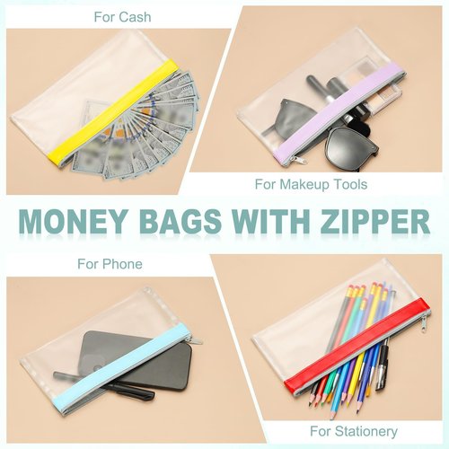 PATIKIL 8.5x4 Inch Money Bags with Zipper, 8Pcs Clear PVC Cash Deposit Bank Pouch Envelopes Check Wallet for Coin Cosmetics Invioce Bill, Green