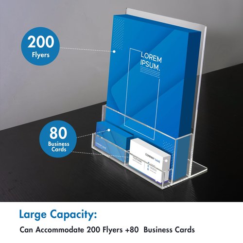 BEYGORM Acrylic Flyer Holder with Business Card Holder for 400 Flyers, 2 Pack Clear Stands for Display, Brochure Holder for Trade Show, Pamphlet, Magazine, Literature, Booklets