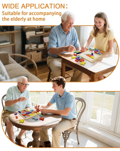 Yigney Dementia Activities for Seniors Wooden Tiles Gifts Geometric Cognitive Products & Training Easy Memory for Alzheimer's Elderly Cognitive Craft Gifts