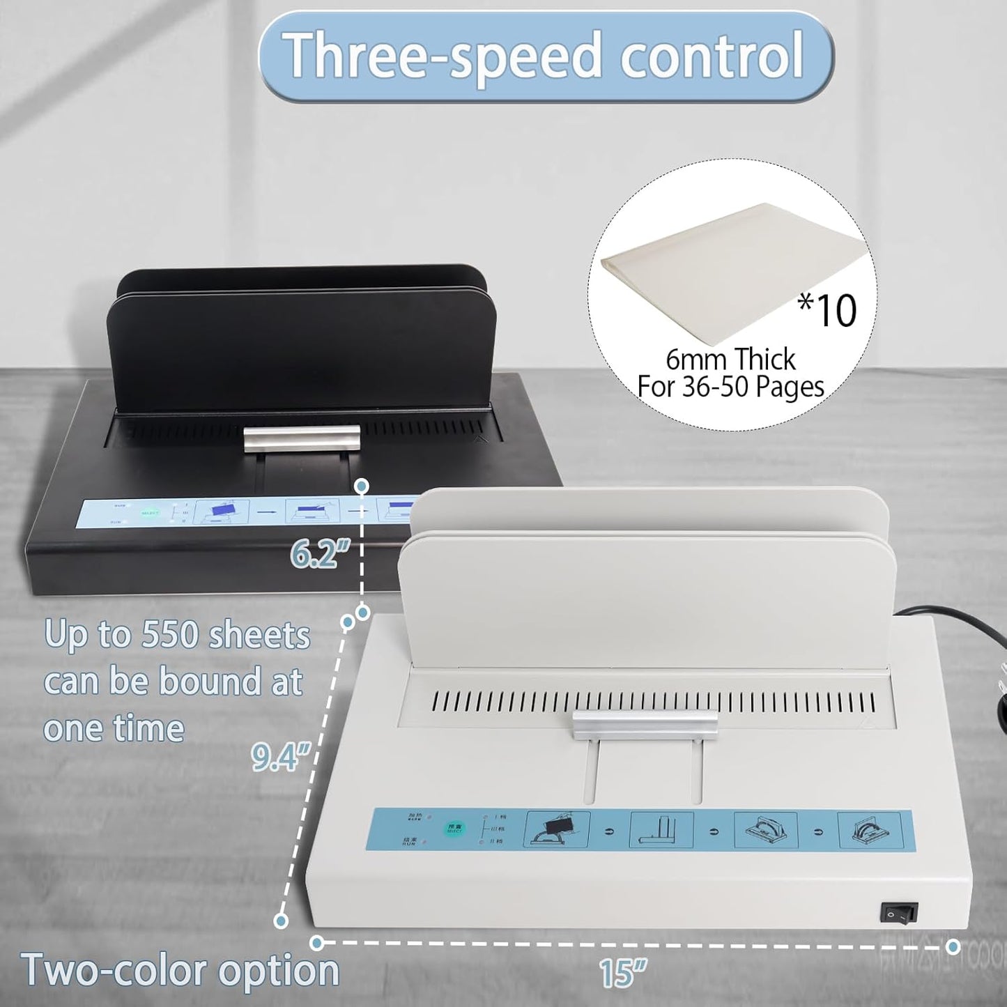 Thermal Binding Machine - 500 Sheets Capacity | A3/A4/A5 Document Heat Binder with 10 Covers - Black