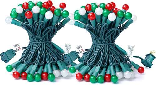 Bohon Christmas Lights - 24FT 70 LED G15 Red, White & Green Globe String Lights | Indoor/Outdoor Decor