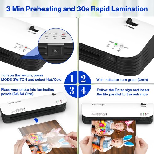 Thermal Laminator, 8.5x11 Laminator, 9 Inch Laminater Machine with 12 Laminating Sheets, A4/A5/A6 Personal Hot Cold Laminating Machine for Home School Teachers Office, Anti-Jam