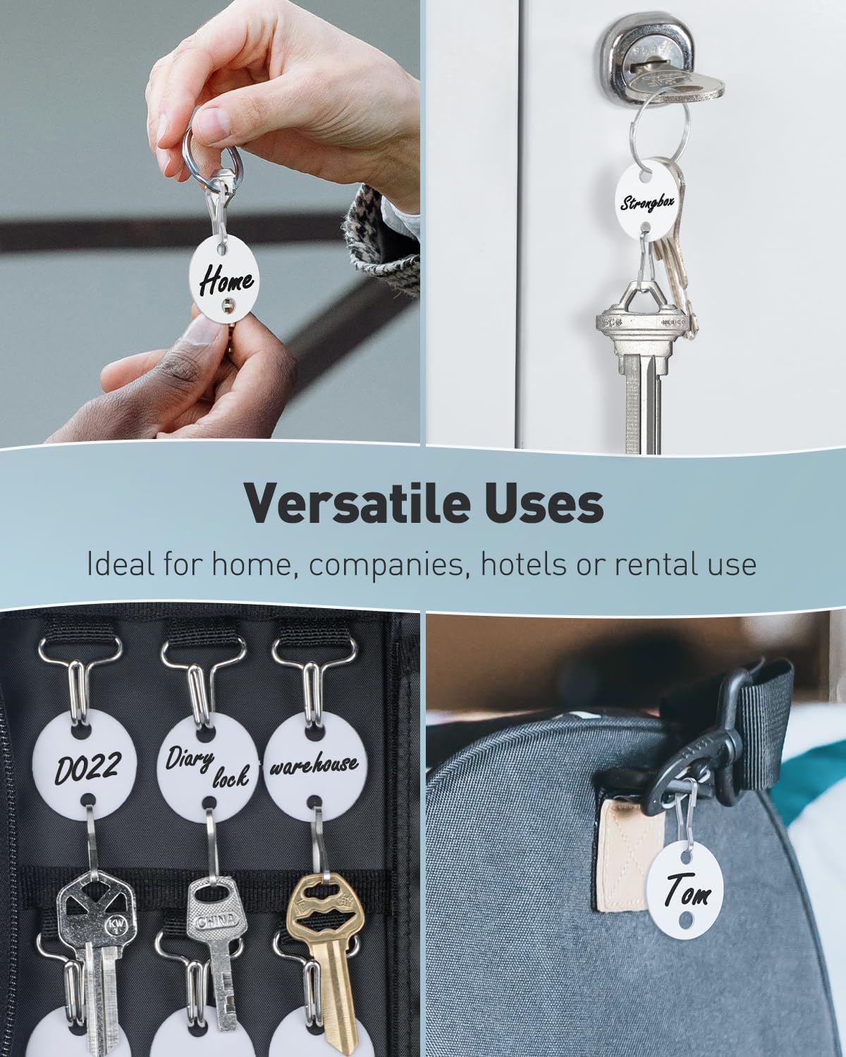 Uniclife Key Tags - 50 Pcs 1-Inch Plastic Double-Sided Writable White Tags with Metal Snap Hooks | Durable Home & Office Identifiers