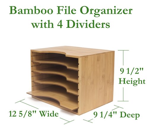 Lipper International 811 Bamboo Wood File Organizer with 4 Dividers, 12 3/4" x 9 1/4" x 9 1/2"