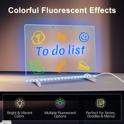 LED Note Board with 7 Colors, Includes Adapter, 13"x10" Led Drawing Board for Kids with Invisible Stand, Light Up Dry Erase Board with 7 Markers, Soft Cloth, Hanging Chain, Holiday Trend Gift