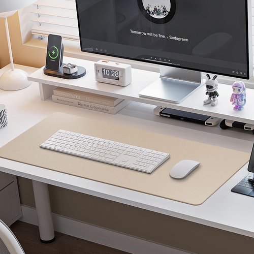 Boutilon Leather Desk Pad Protector,Non-Slip Mouse Pad,Laptop Desk Pad,Office Mouse Mat,Waterproof Leather Desk Blotter,Desk Writing Pad for Office and Home (M-Beige,30"x14")