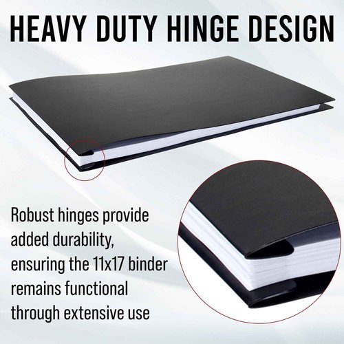 Premium 11x17 Pressboard Binder with High-Density Polyethylene - 3" Capacity, Crush Finish Exterior, Made in USA, Black - Pack of 6