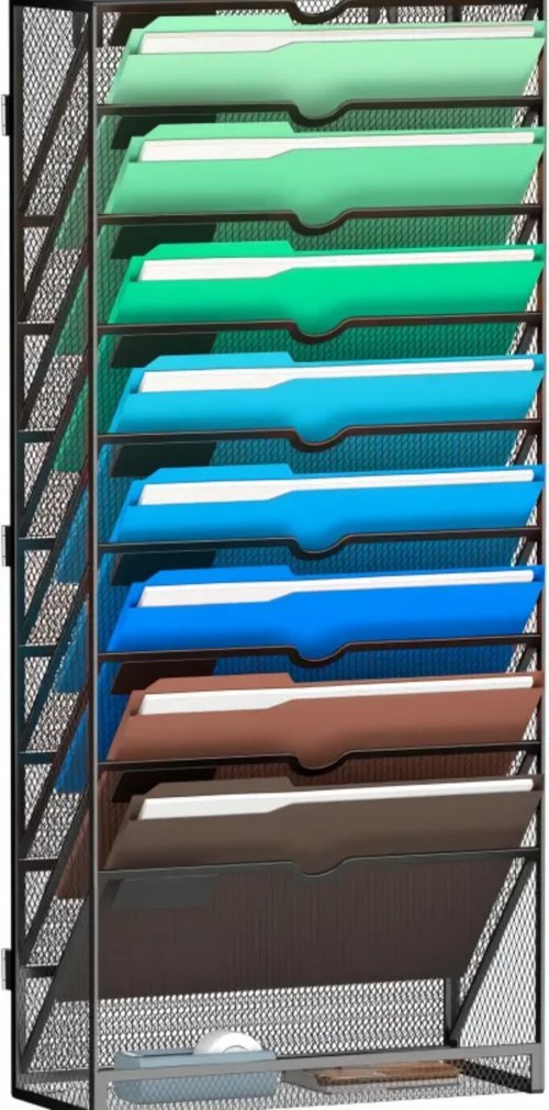 ELEGANT AURA 10 Tier Hanging Wall File Organizer, Wall File Holder Wall Mount Paper Folder Organizer, Mesh Magazine Document Mail Organizer Wall Organizer for Office School Home, Black