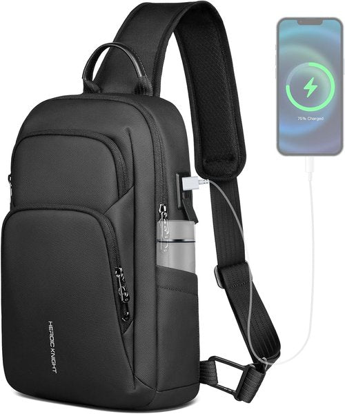 **hk Sling Bag for Men - Lightweight Waterproof Crossbody with Tablet Pocket & USB Charging Port**