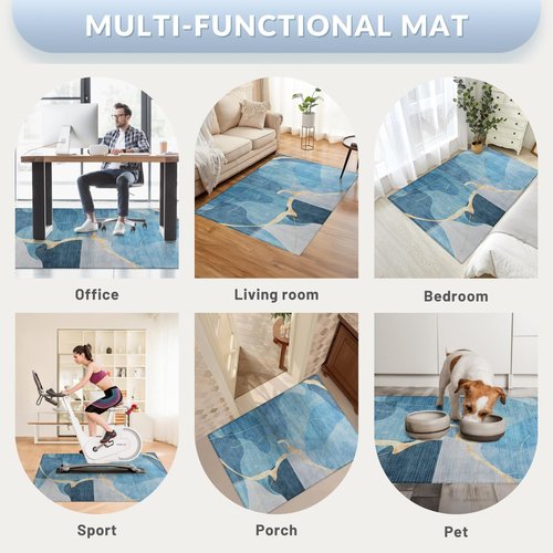 Office Chair Mat, Gsmmatwin 36" x 48" (6mm) Thick Blue Modern Chair Mat, Anti-Slip Under Desk Chair Carpet for Hardwood Floor, Belgian Velvet Surface, Machine Washable Under Desk Rug for Office Home