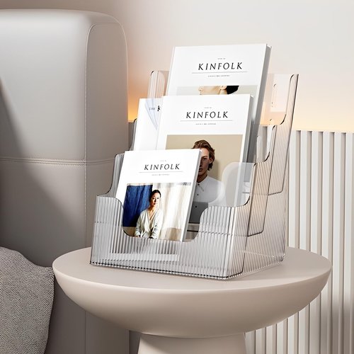 Gagee 2 Pack Brochure Display Stand or Wall Mount 8.5 x 11 inch,3 Tier Magazine Holder,Clear Stands for Display Literature,Brochures,Pamphlet,Flyer,Paper Document