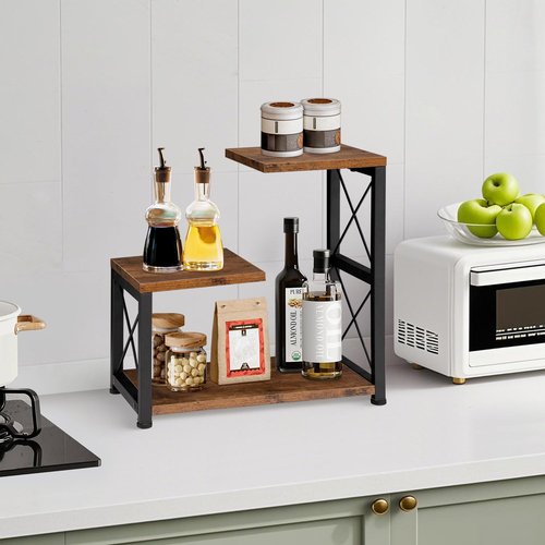 GODDGITT Desk Shelf Organizer, 3 Tier Office Desktop Bookshelf, Wood Desk Organizers Storage Rack and Freestanding Display Shelf for Office, Dorm, Kitchen, Home