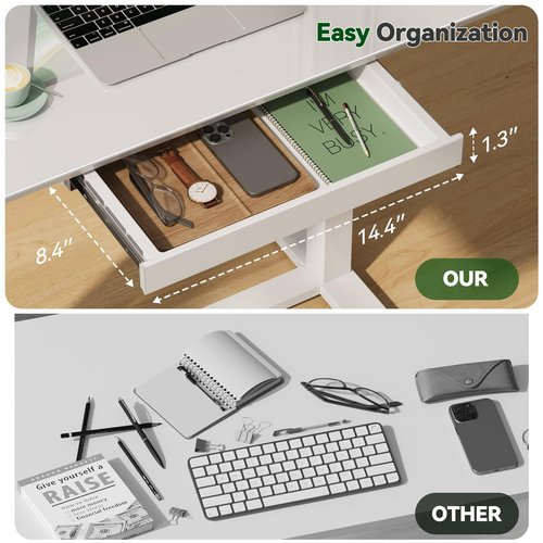 Gibbon Mounts Glass Standing Desk with Drawers,35inch Small Mobile Laptop Desk, Height Adjustable Rolling Sit Stand Desk, White Pneumatic Portable Computer Desk with Hidden Wheels or Lockable Casters