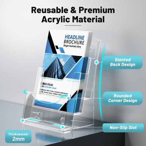 Viymgit Acrylic Brochure Holder 8.5 x 11 inches, 3 Tier Clear Plastic Flyer Holder Display Stand, Wall Mount/Countertop Literature Organizer for Documents, Pamphlets, Booklets, and Menu