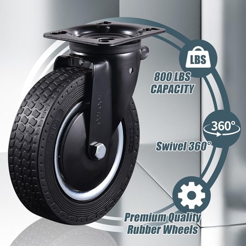 8 Inch Heavy Duty Caster Wheels Set of 4 (2 Swivel & 2 Fixed) 3200LBS Capacity Industrial Rubber Casters for Utility Cart, Workbench, Warehouse Equipment, Truck, Dolly Includes Mounting Hardware