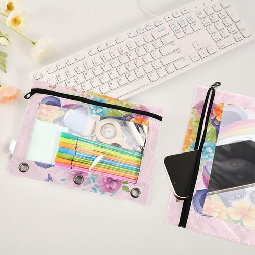 MUCEXQ Cute Panda Pencil Pouches for 3 Ring Binder,2 Pack 3 Ring Binder Pencil Case With Zipper Reinforced Grommets,Pencil Bags for Office Organizers
