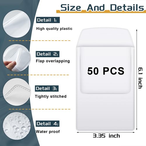 Tenceur 50 Pcs Pocket Protector Heavy Duty PVC Pen Holder Organizer Pouch for Shirts Lab Coats Pants Hospital Office Holds Pens Pointers Cards and Notes(Clear,Classic)