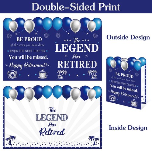 Uiorgui Retirement Card for Man Woman, Blue Silver Large Retirement Card for Signing Jumbo The Legend Has Retired Guest Book Greeting Cards with Envelope Retired Decorations Gift
