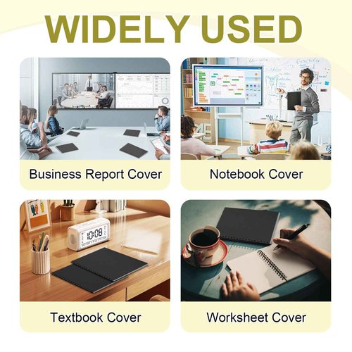HOUYEE 200 Pack 16 Mil Poly Binding Covers,Sand Texture Binding Presentation Covers,8.5x11 Inches,Letter Size,Black,Square Corners,Un-Punched