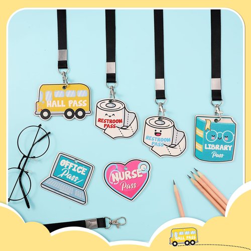 6 Set Hall Passes for Classrooms Wooden Hall Pass Lanyards Unbreakable School Passes for Hall Library Restroom Nurse Office School Classroom Supplies