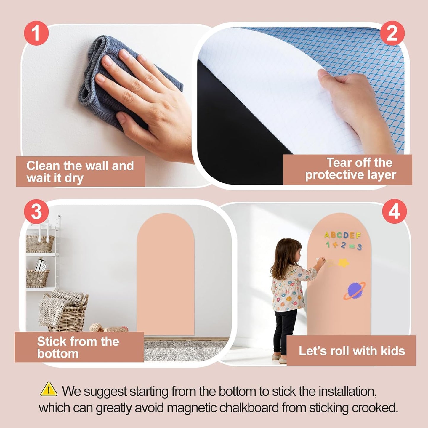 Skiennix Magnetic Wall Decal - 40 x 18 Inch Light Pink Chalkboard for Learning & Playroom