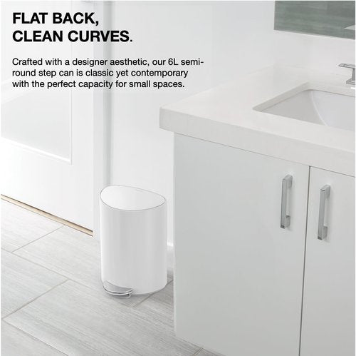simplehuman 6L semi-Round Step can, White Steel
