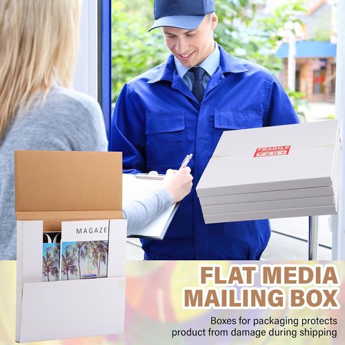 Janlaugh Vinyl Record Mailers - 10 Sets of Easy Fold Shipping Boxes with Fragile Stickers | 12.6 x 12.6 x 1 Inches