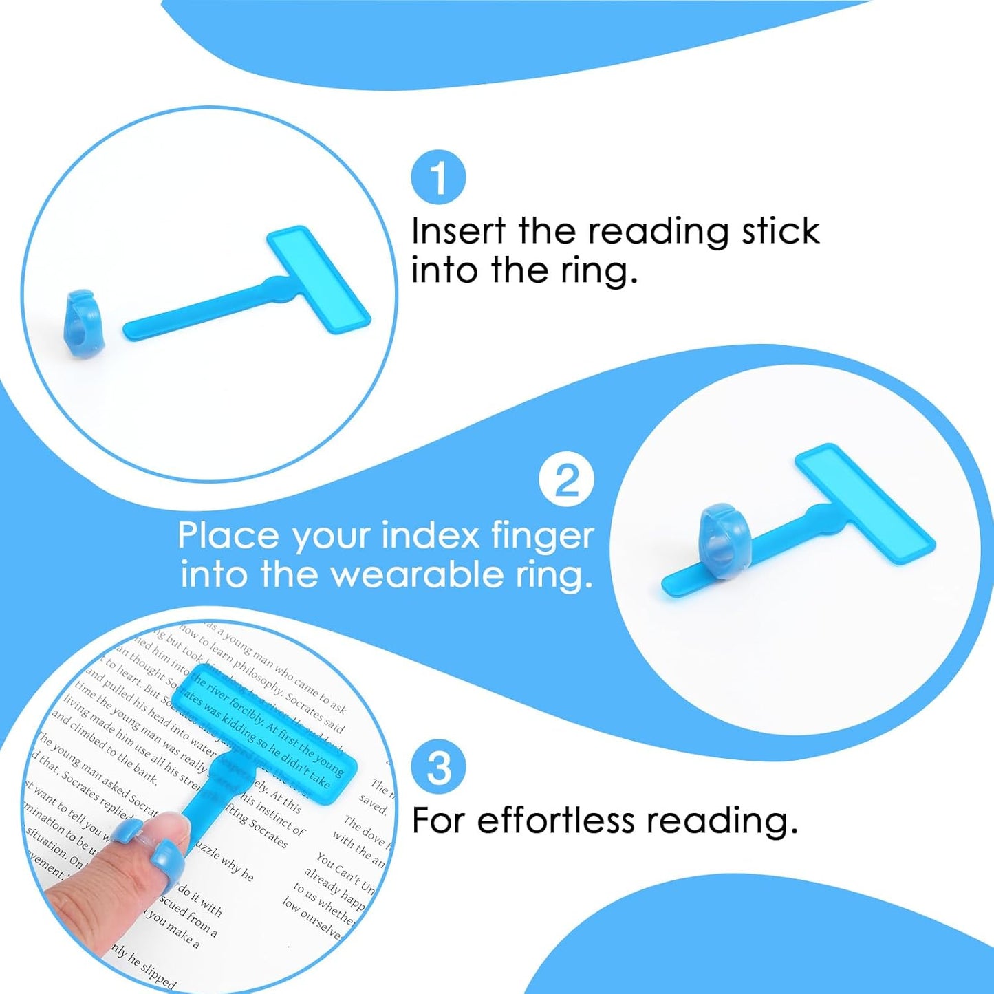Skiennix Guided Reading Strips - 8 Colorful Text Overlays with 6 Finger Highlighters for ADHD & Early Readers