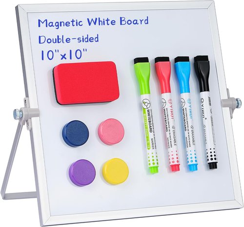 MXG Magnetic Dry Erase Board - 10x10 Inch Portable Whiteboard with Stand & Accessories | 360 Rotatable Design