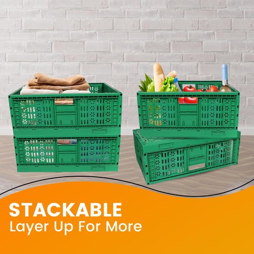 TEJAL 23.63 x 15.74 x 8.85 Collapsible Storage Bin-Green (1PK- 45 Ltr.) Foldable Plastic Solid Stackable Wall Baskets/Box- Organizer, Moving, Utility
