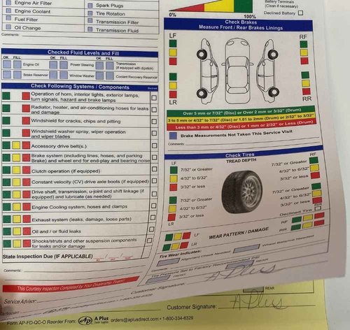 A Plus Dealer Supplies Multi Point Inspection Form - 2 Part - AP-FD-QC-O - 500 Quantity (P8*)