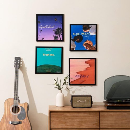 Eletecpro Vinyl Record Frame - Matte Black 12.5x12.5 Album Display | Fits 12x12 LPs - 4 Pack