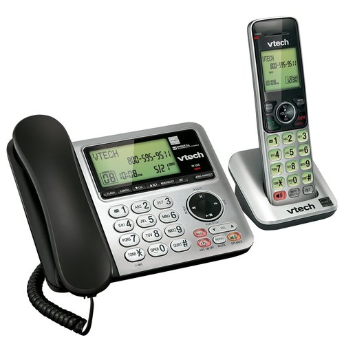 VTech CS6649 DECT 6.0 Expandable Corded/Cordless Phone with Answering System and Caller ID/Call Waiting, Silver/Black with 1 Handset