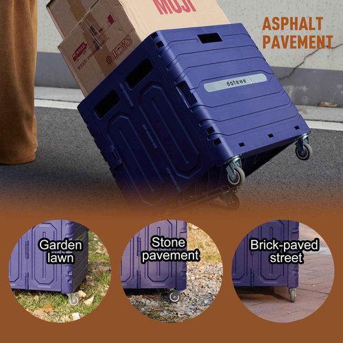 Folding Utility Cart Portable Rolling Crate Handcart Foldable Shopping Trolley Collapsible, with Lid, on Wheels, for Grocery, Garden, Office, Storage, Teacher, Tool (Purple)