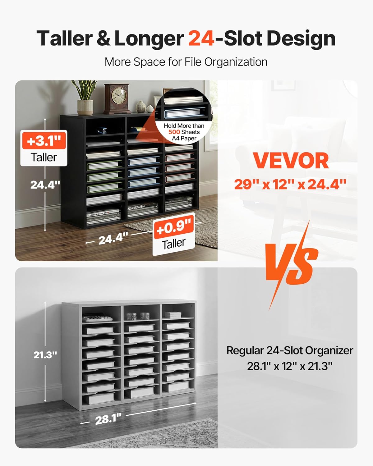 VEVOR Literature Organizer - 24 Compartments Mailbox with Adjustable Shelves | EPA Certified Black, 29x12x24.4 Inches